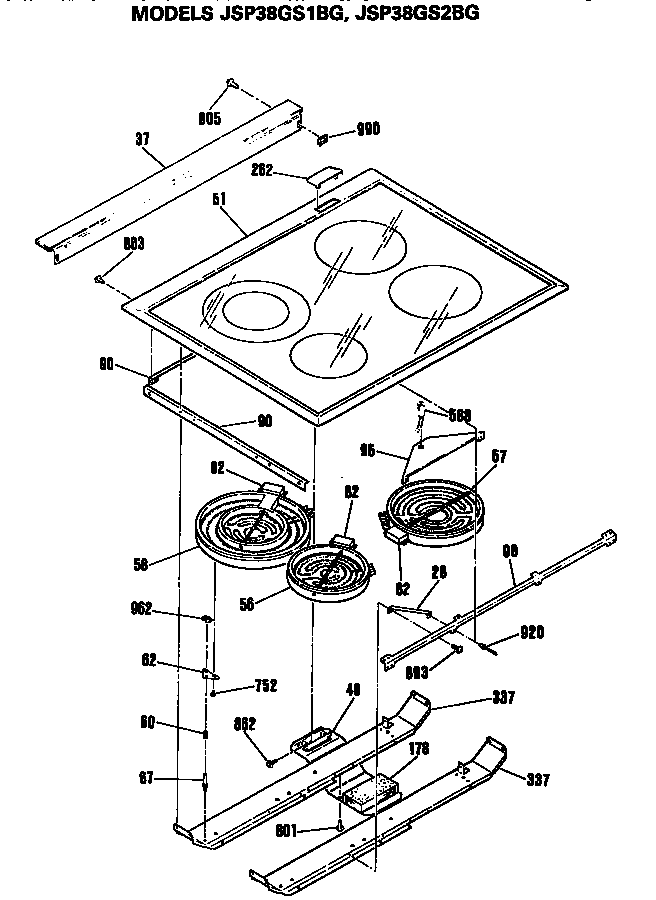 GE JSP38GS2BG top diagram