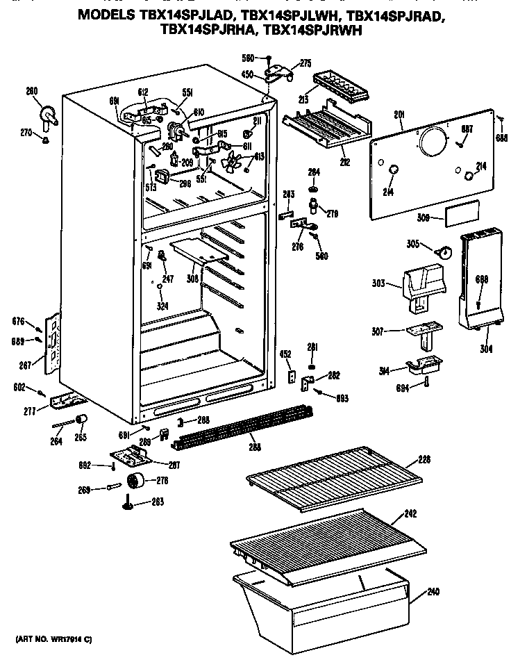 GE TBX14SPJRHA cabinet diagram