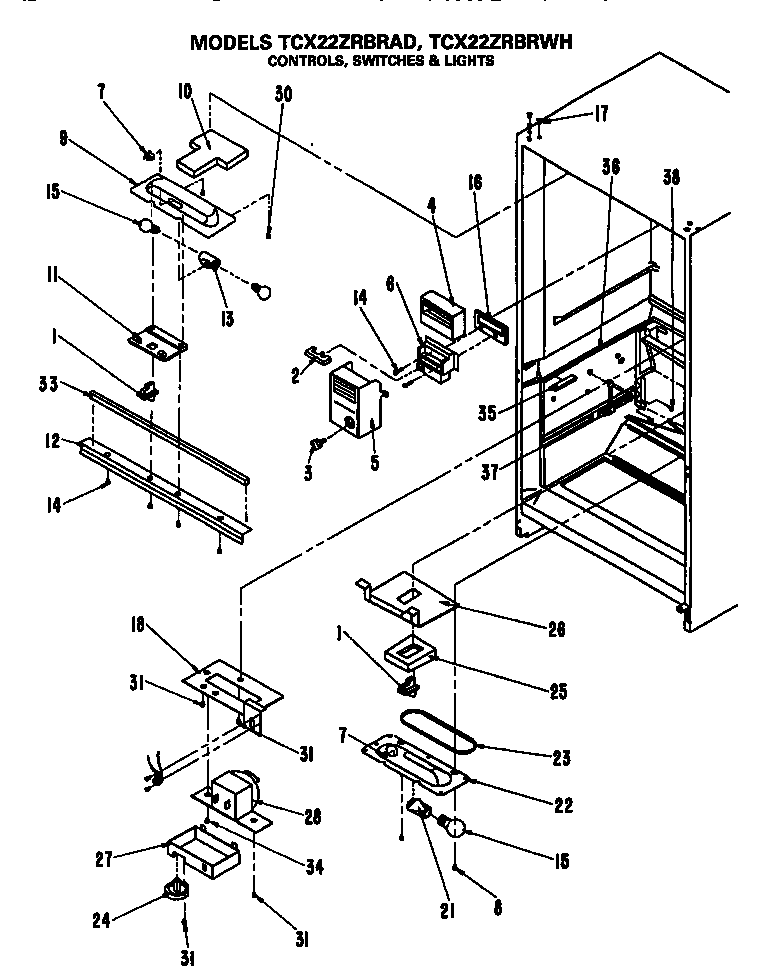 GE TCX22ZRBRAD controls,switches,lights diagram