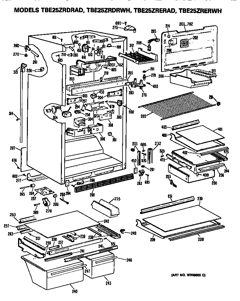 GE TBE25ZRDRAD cabinet diagram