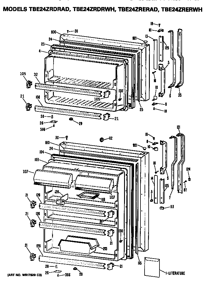 GE TBE24ZRERWH doors diagram