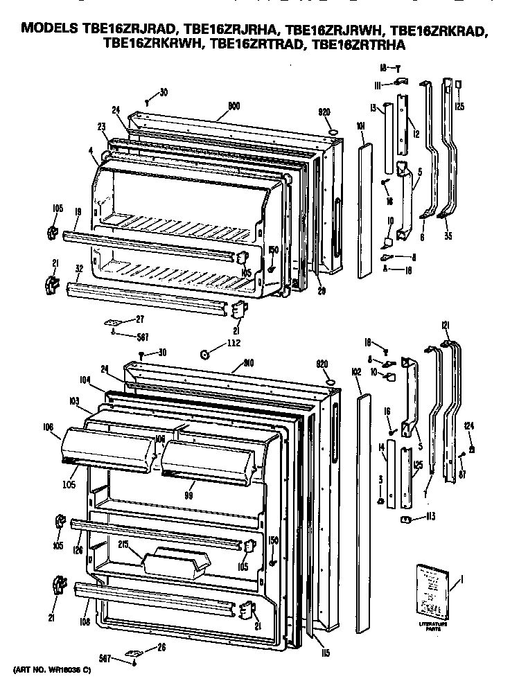 GE TBE16ZRJRWH doors diagram