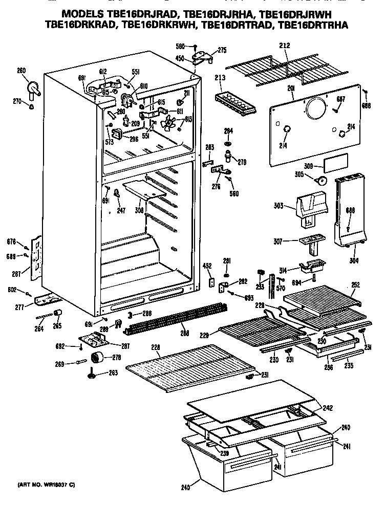 GE TBE16DRKRAD cabinet diagram