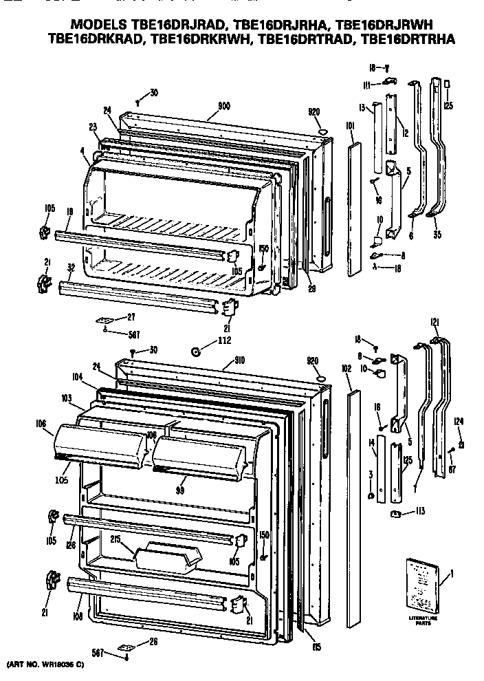 GE TBE16DRKRAD doors diagram