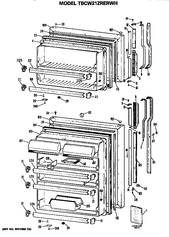 GE TBCW21ZRERWH doors diagram
