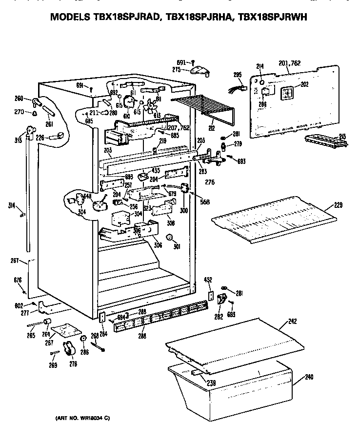 GE TBX18SPJRAD cabinet diagram