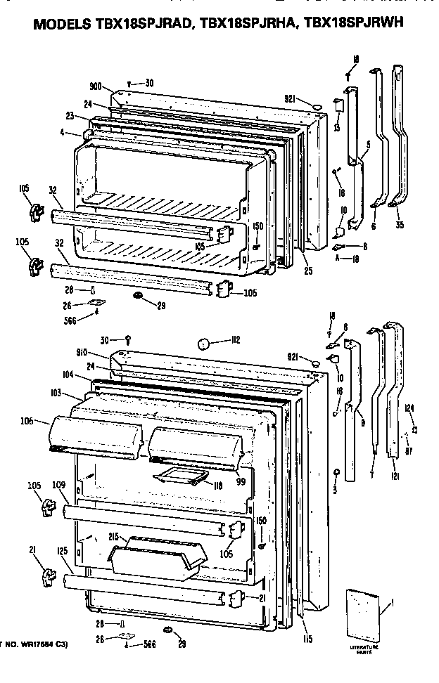 GE TBX18SPJRAD doors diagram