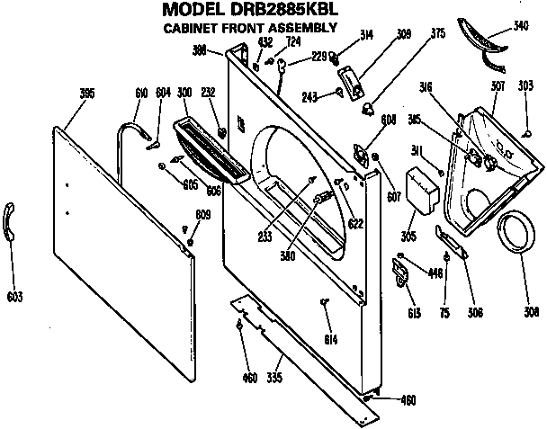 GE DRB2885KBL cabinet front diagram