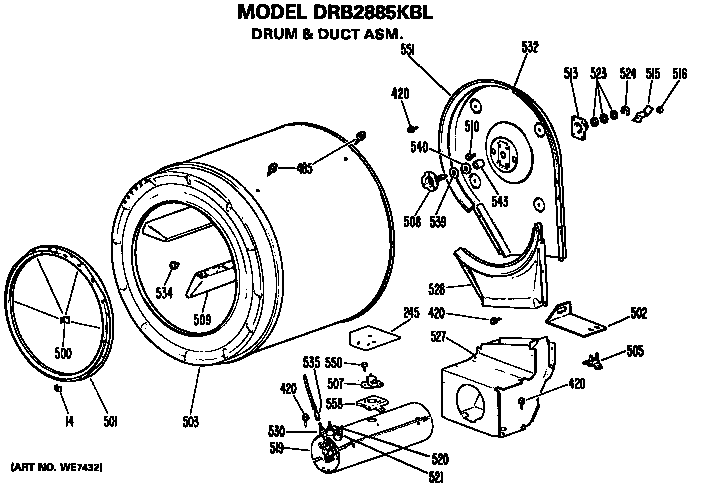 GE DRB2885KBL drum and duct diagram