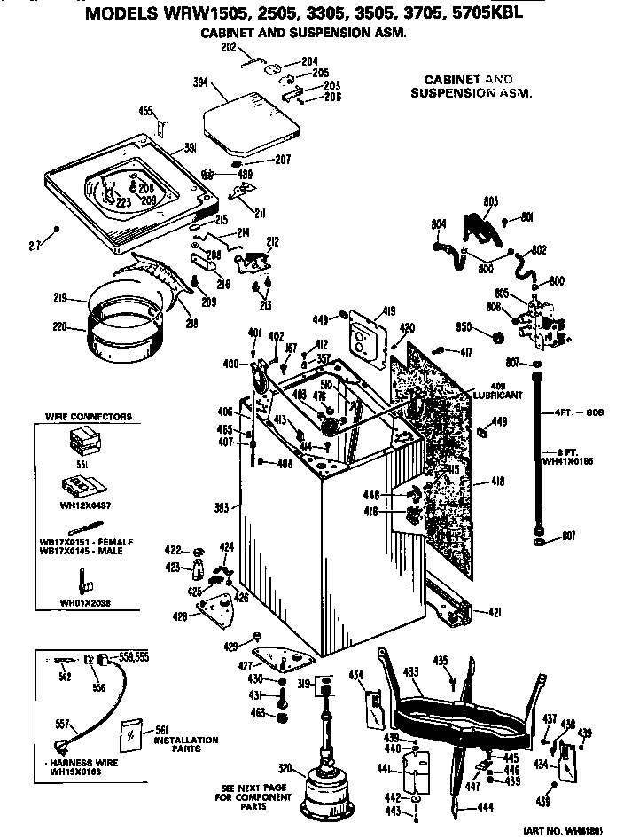 GE WRW3505KBL cabinet and suspension diagram