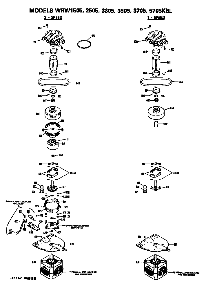 GE WRW3505KBL 1 and 2 speed motor diagram