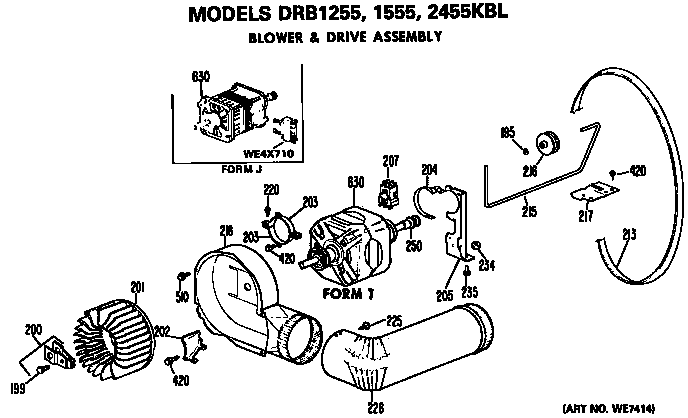 GE DRB1255KBL blower and drive diagram