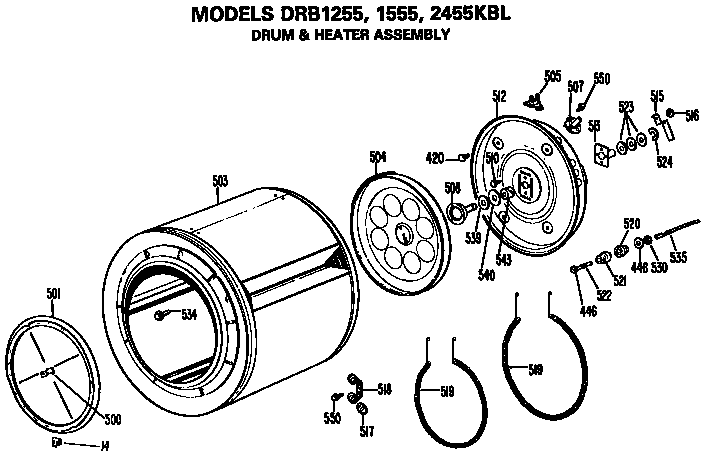 GE DRB1255KBL drum and heater diagram