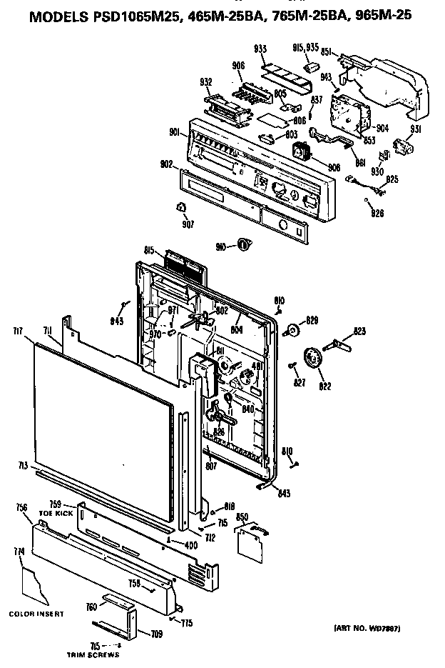 GE PSD965M-25 front/control panel diagram