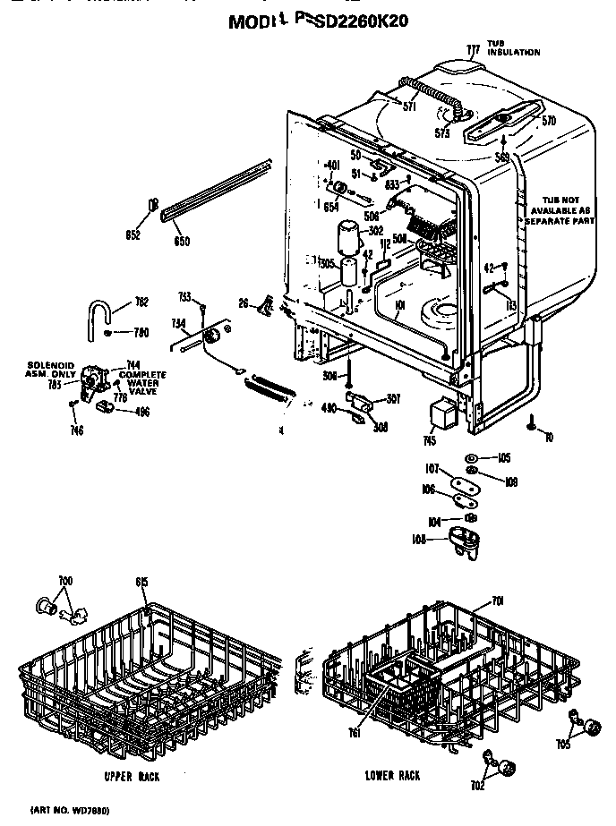 GE PSD2260K20 tub/racks diagram