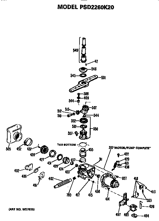 GE PSD2260K20 motor/pump diagram
