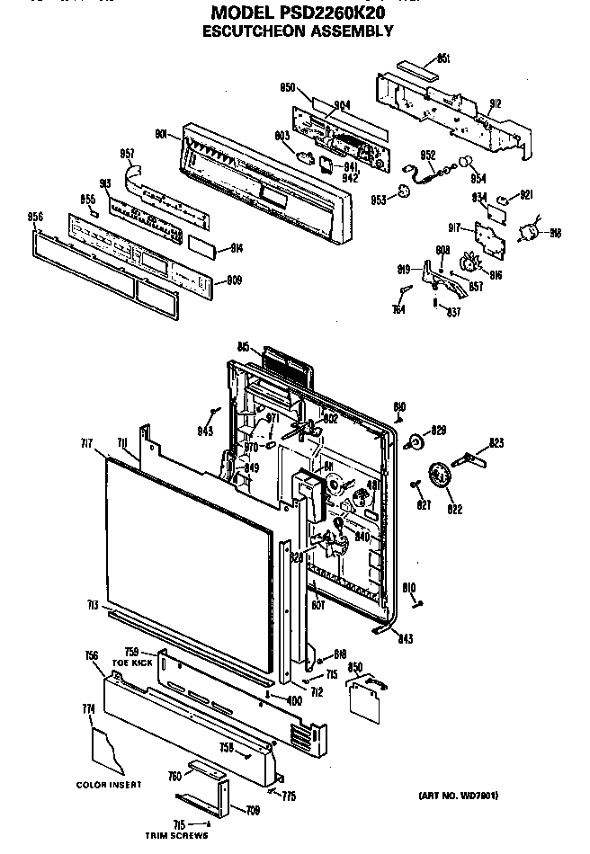 GE PSD2260K20 front/control panel diagram
