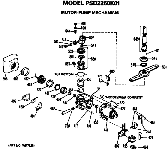 GE PSD2260K01 motor/pump diagram