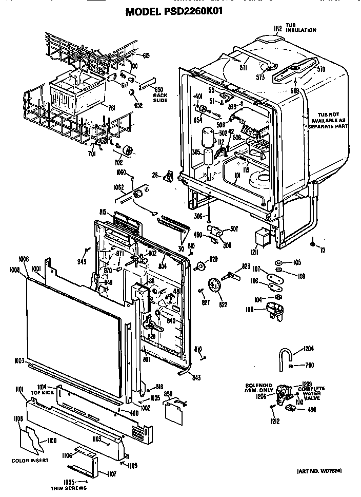 GE PSD2260K01 tub/racks diagram