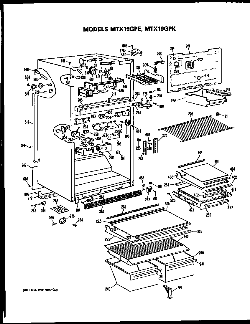 GE MTX19GPERWH cabinet diagram