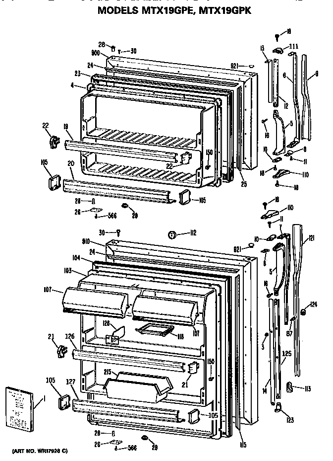 GE MTX19GPERWH doors diagram