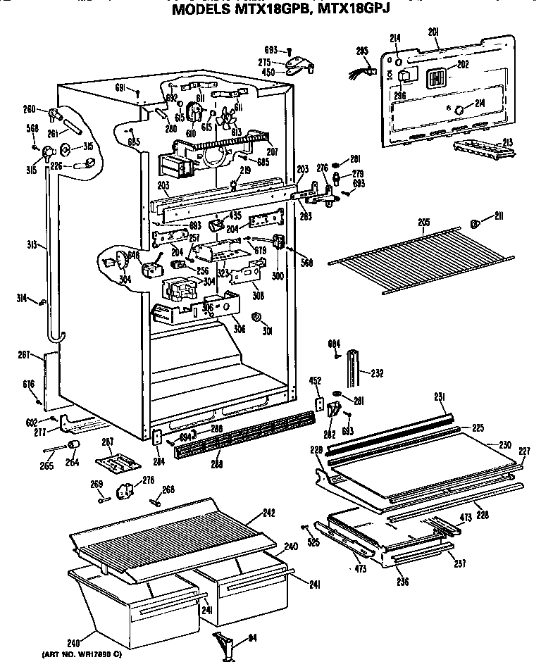 GE MTX18GPJRAD cabinet diagram