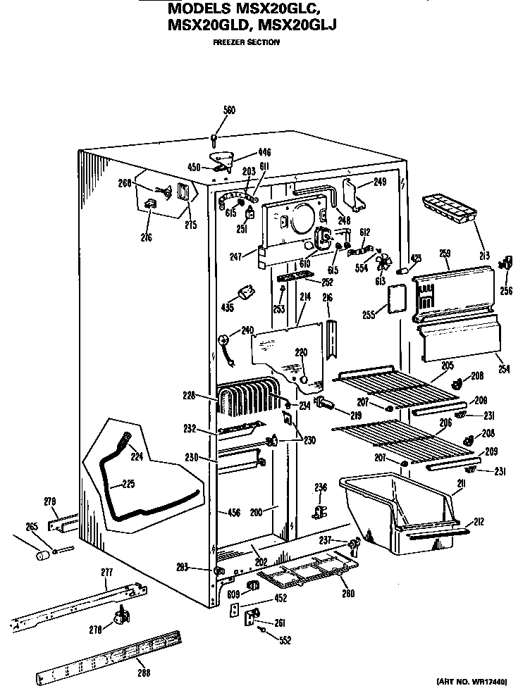 GE MSX20GLJ freezer section diagram