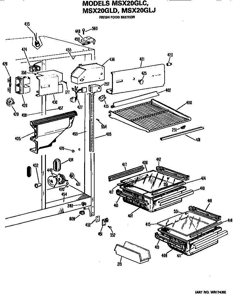 GE MSX20GLJ fresh food section diagram