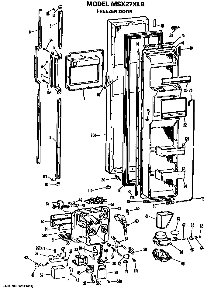 GE MSX27XLB freezer door diagram