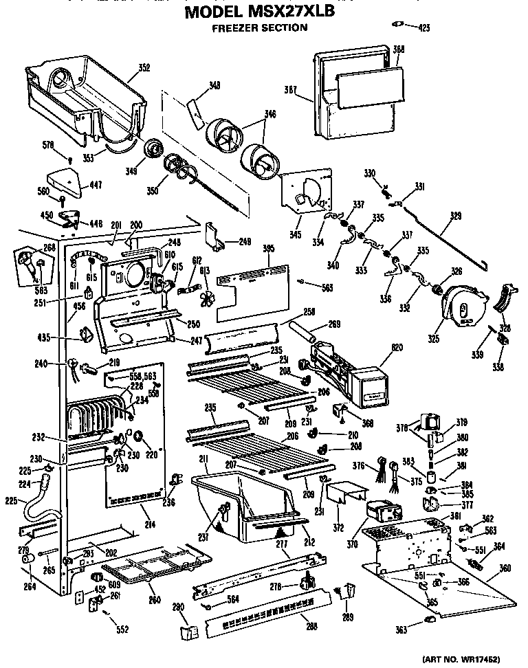 GE MSX27XLB freezer section diagram