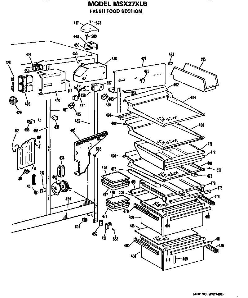 GE MSX27XLB fresh food section diagram