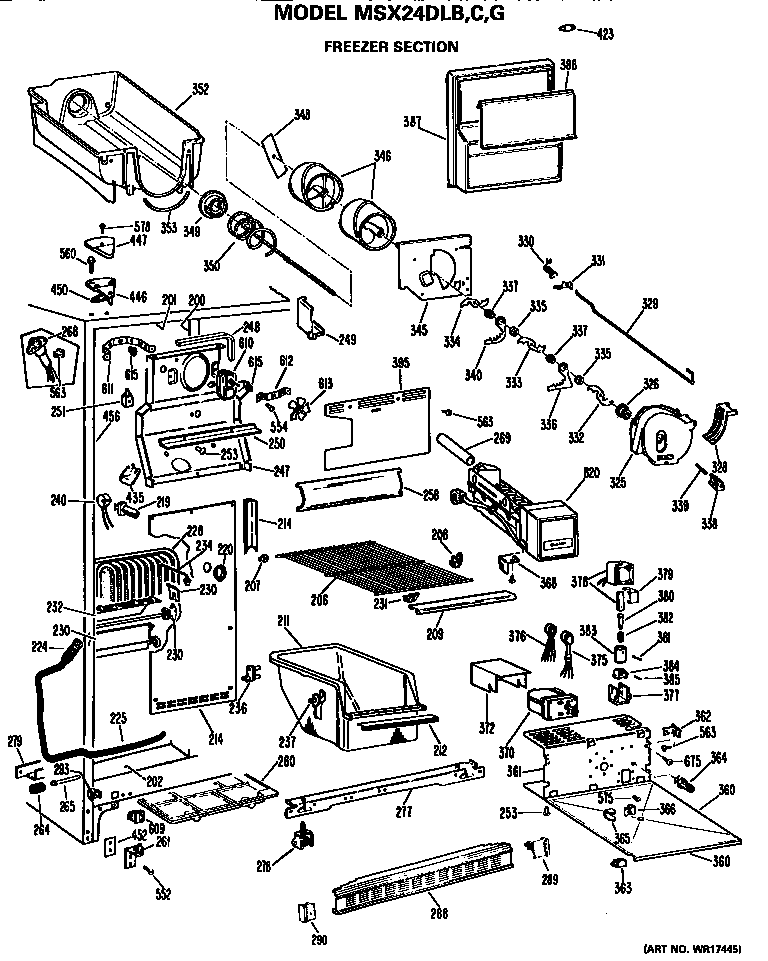 GE MSX24DLG freezer section diagram
