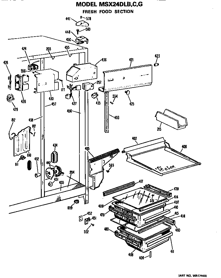 GE MSX24DLG fresh food section diagram