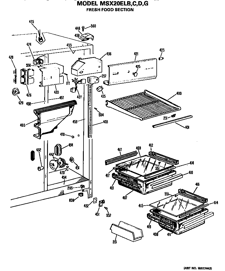 GE MSX20ELD fresh food section diagram