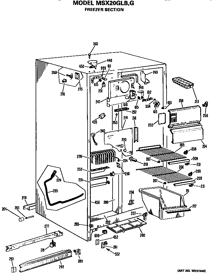 GE MSX20GLB freezer section diagram
