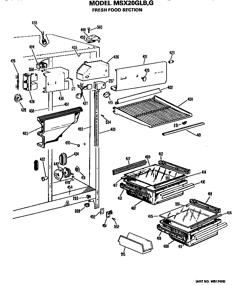 GE MSX20GLB fresh food section diagram