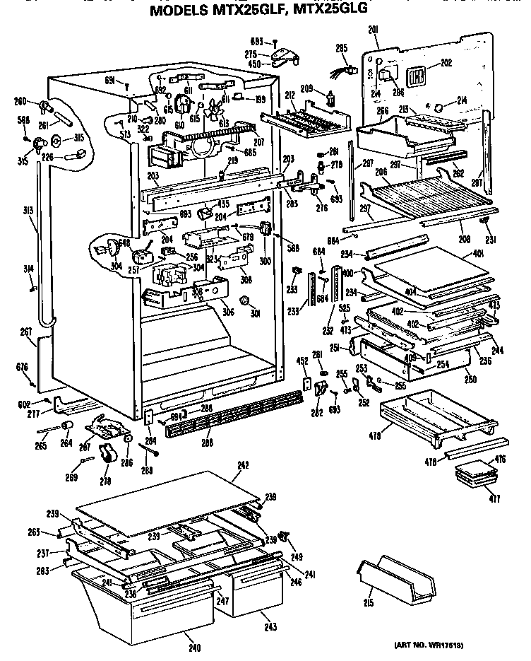 GE MTX25GLFRWH cabinet diagram