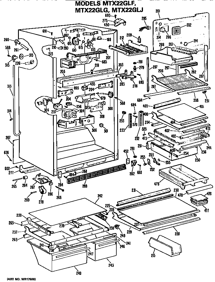 GE MTX22GLFRWH cabinet diagram