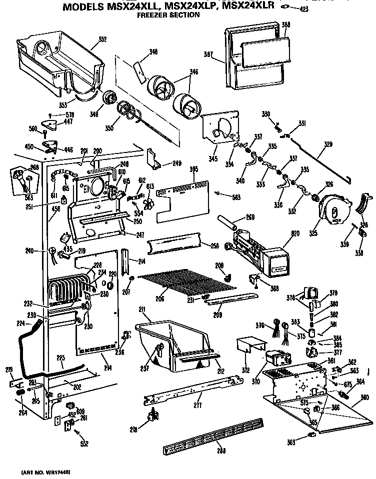 GE MSX24XLR freezer section diagram