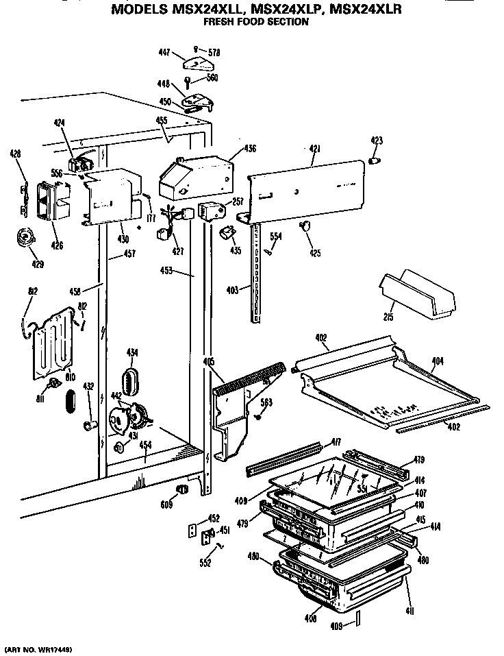 GE MSX24XLR fresh food section diagram