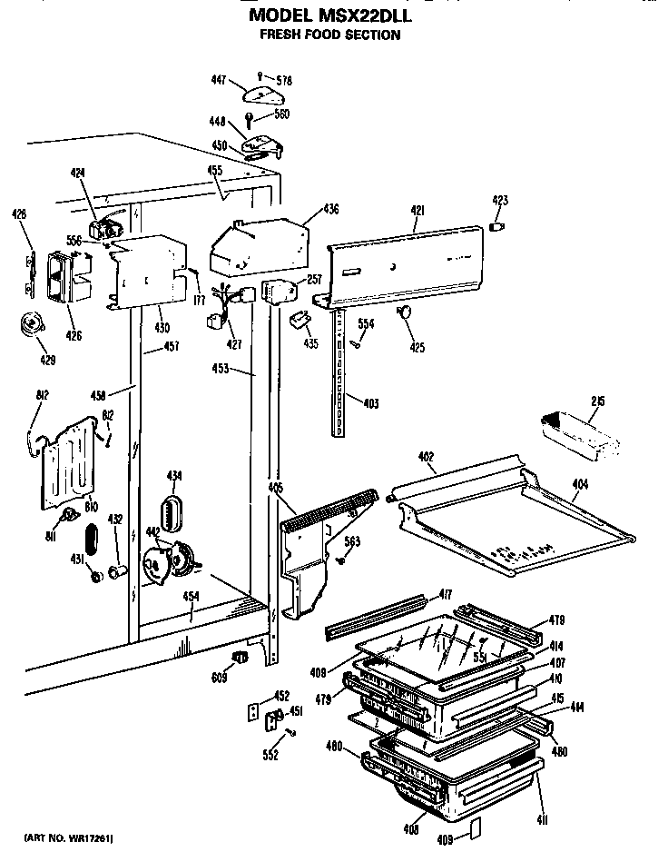 GE MSX22DLL fresh food section diagram