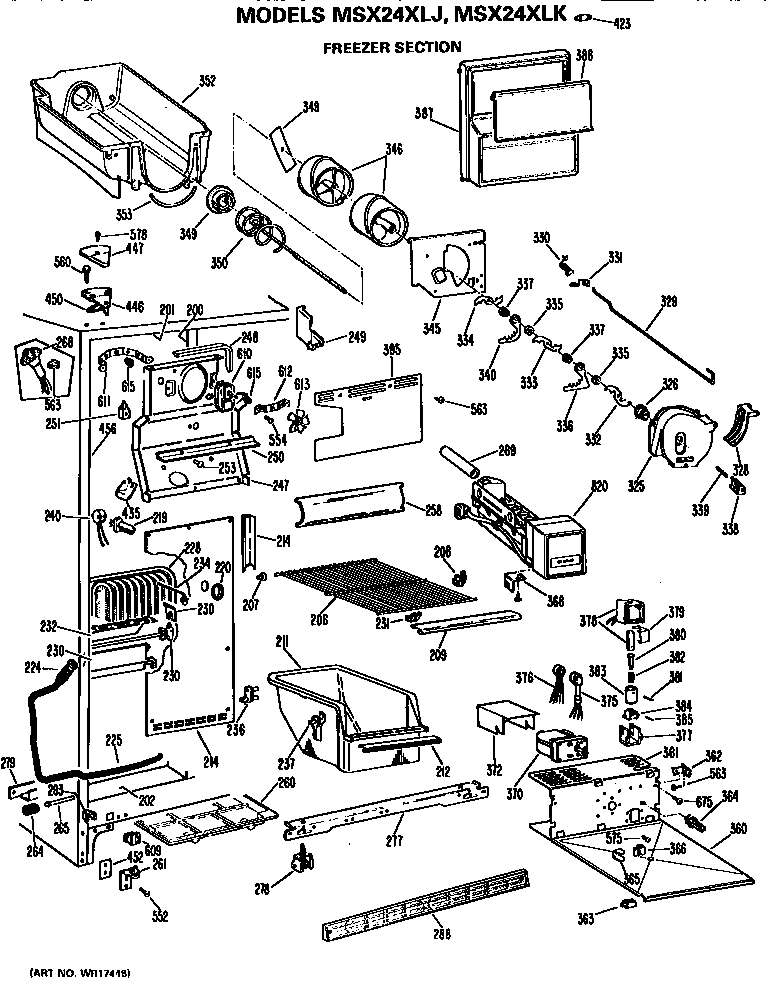 GE MSX24XLK freezer section diagram