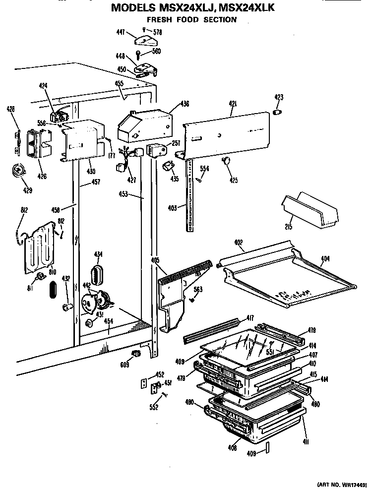 GE MSX24XLK fresh food section diagram