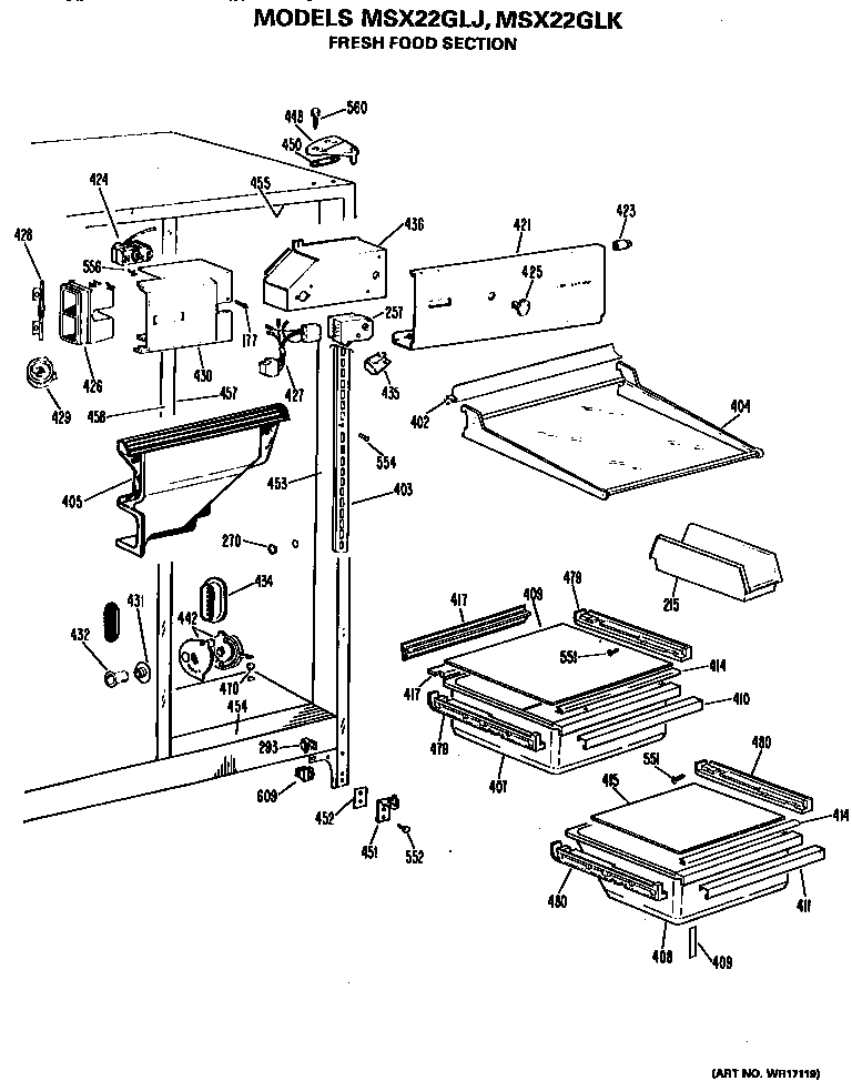 GE MSX22GLJ fresh food section diagram