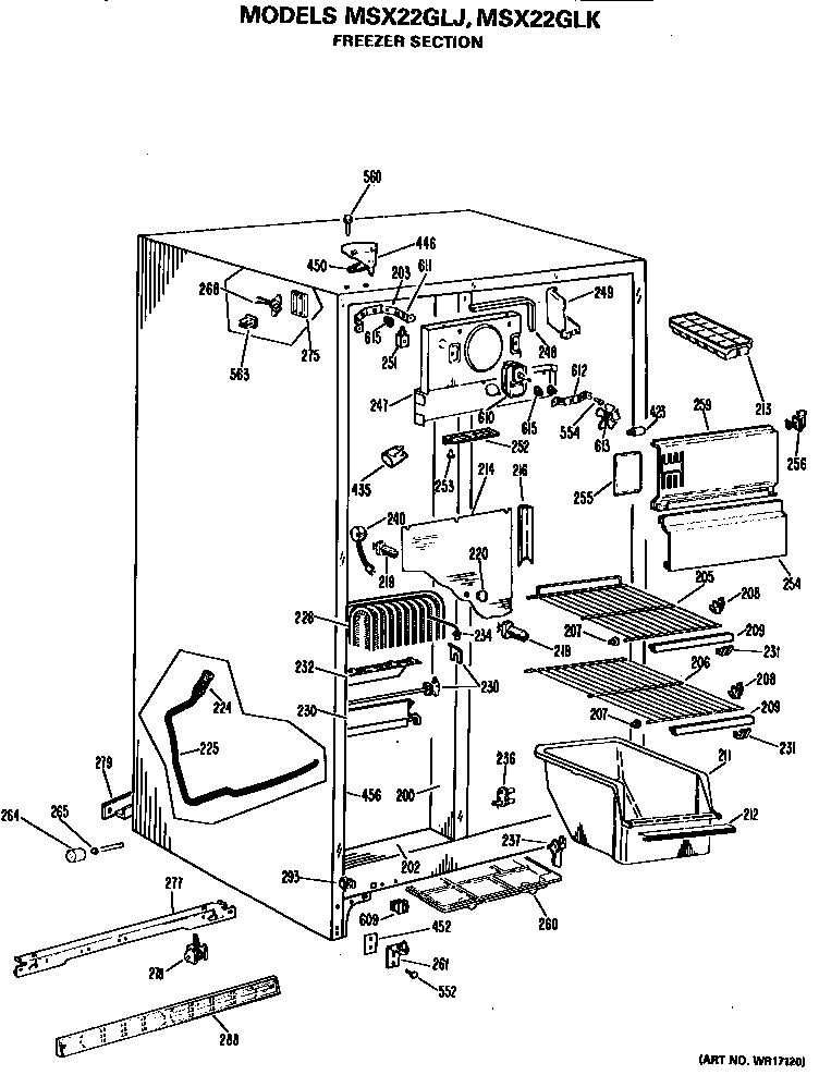 GE MSX22GLJ freezer section diagram
