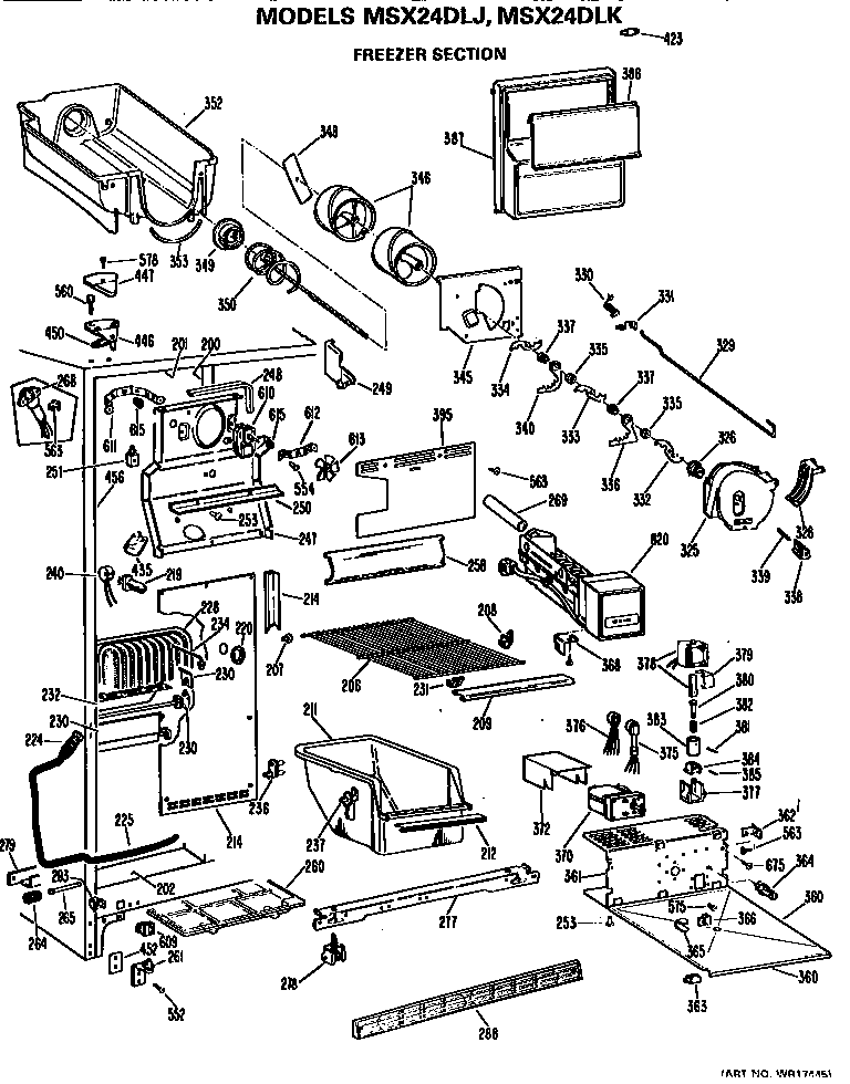 GE MSX24DLK freezer section diagram