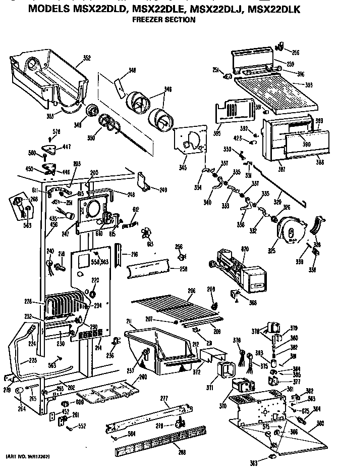 GE MSX22DLE freezer section diagram