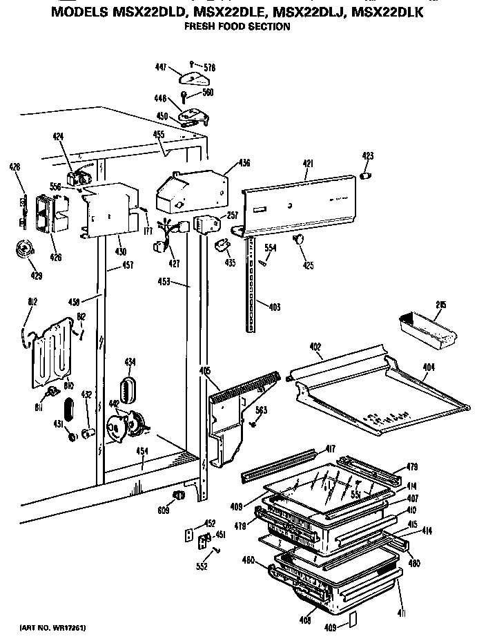 GE MSX22DLE fresh food section diagram