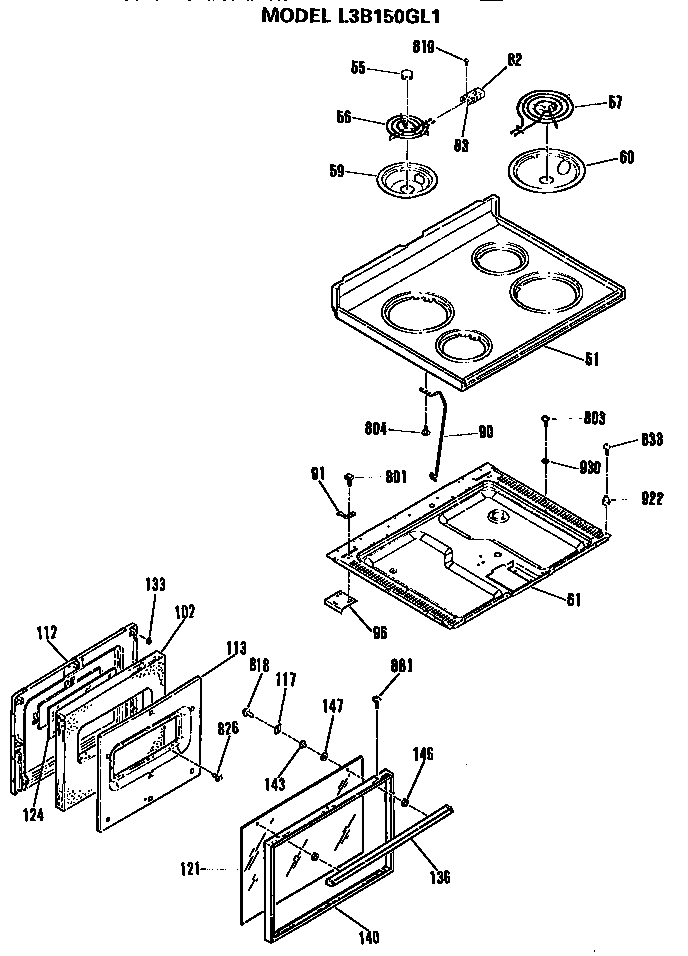 GE L3B150GL1 top and door diagram