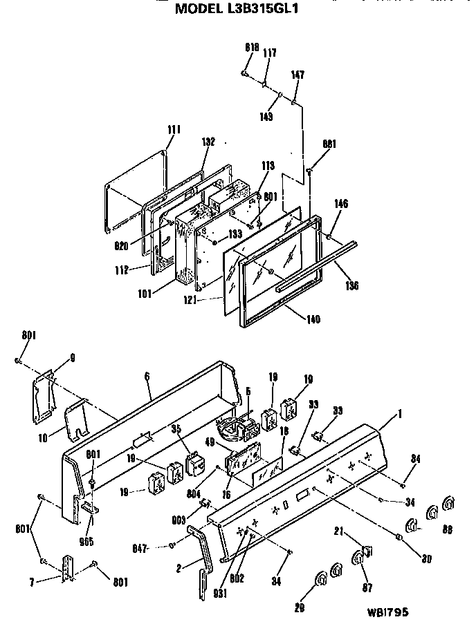 GE L3B315GL1 door/controls diagram